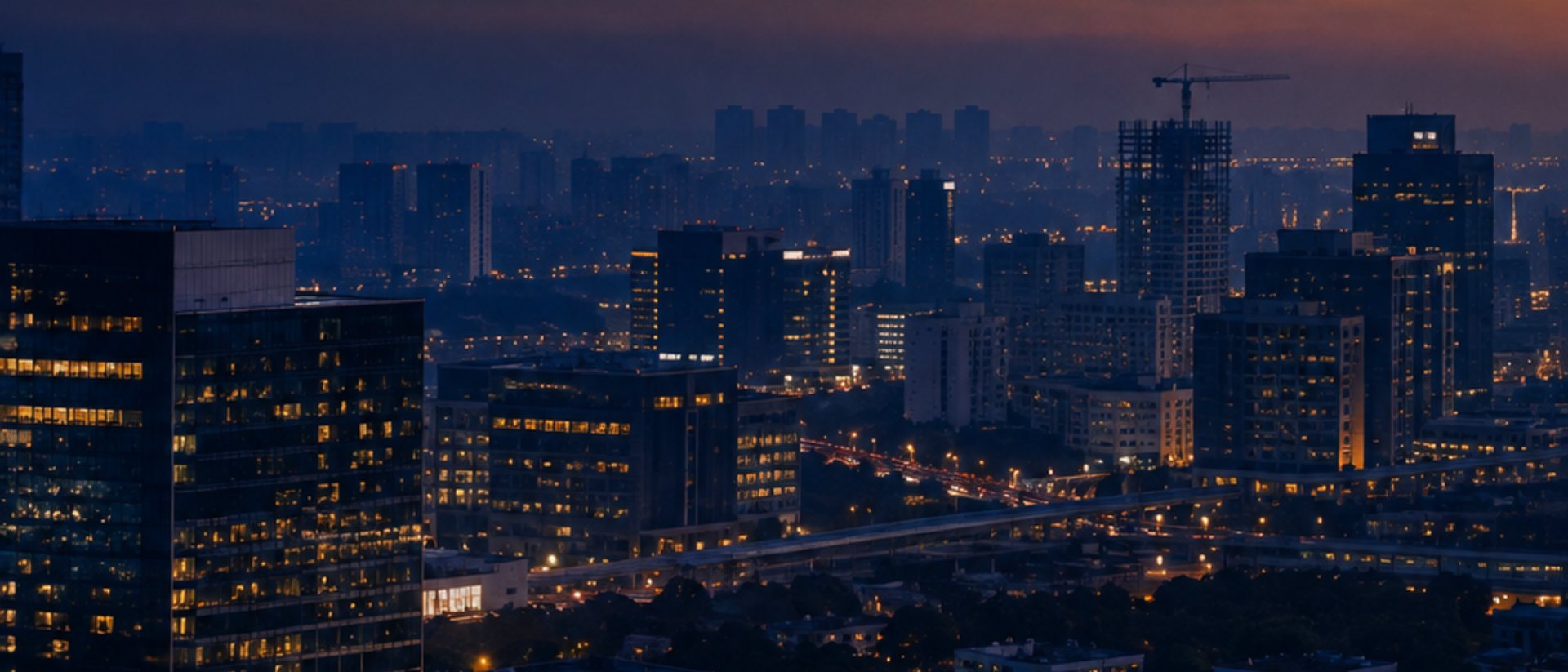 An Indian business district at dusk